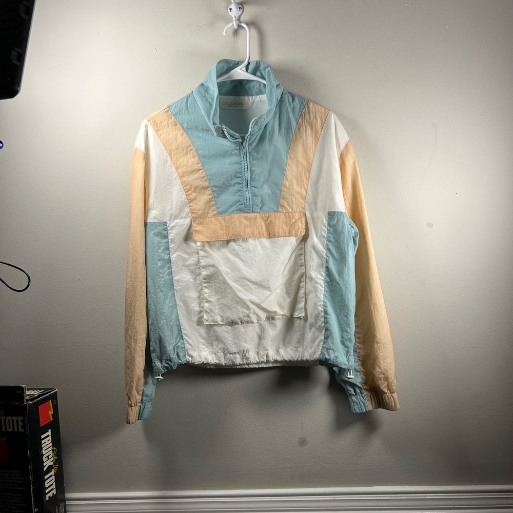 Les Soeurs Windbreaker Jacket Womens S/M Pastel Blue Peach White 90s Colorblock